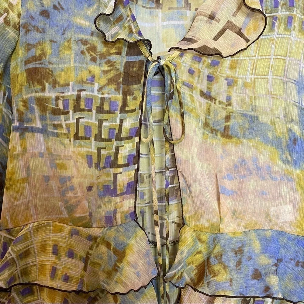 Simonton Says Watercolor Design Sheer Open Front Single Tie Front Cardigan - Picture 4 of 9